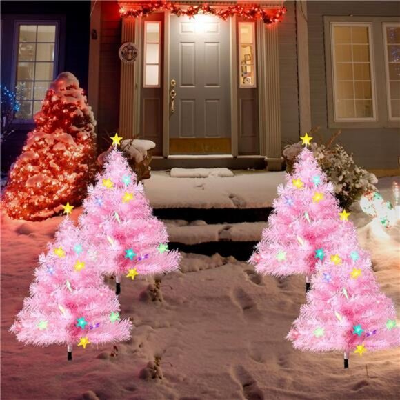 4 Pack 2.2FT Solar Christmas Tree Lights Decor, 8 Modes...